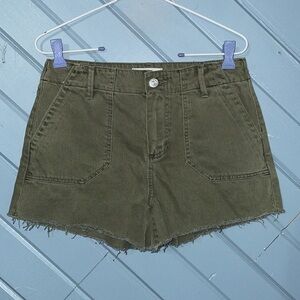 PAIGE Green Denim Cut Off Jean Shorts